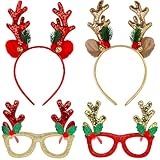 Meleager Cerchietti Natalizi con Occhiali, Cerchietto Natalizio Adulti, Cerchietto Natale Renne, Accessori Natalizi Uomo Donna