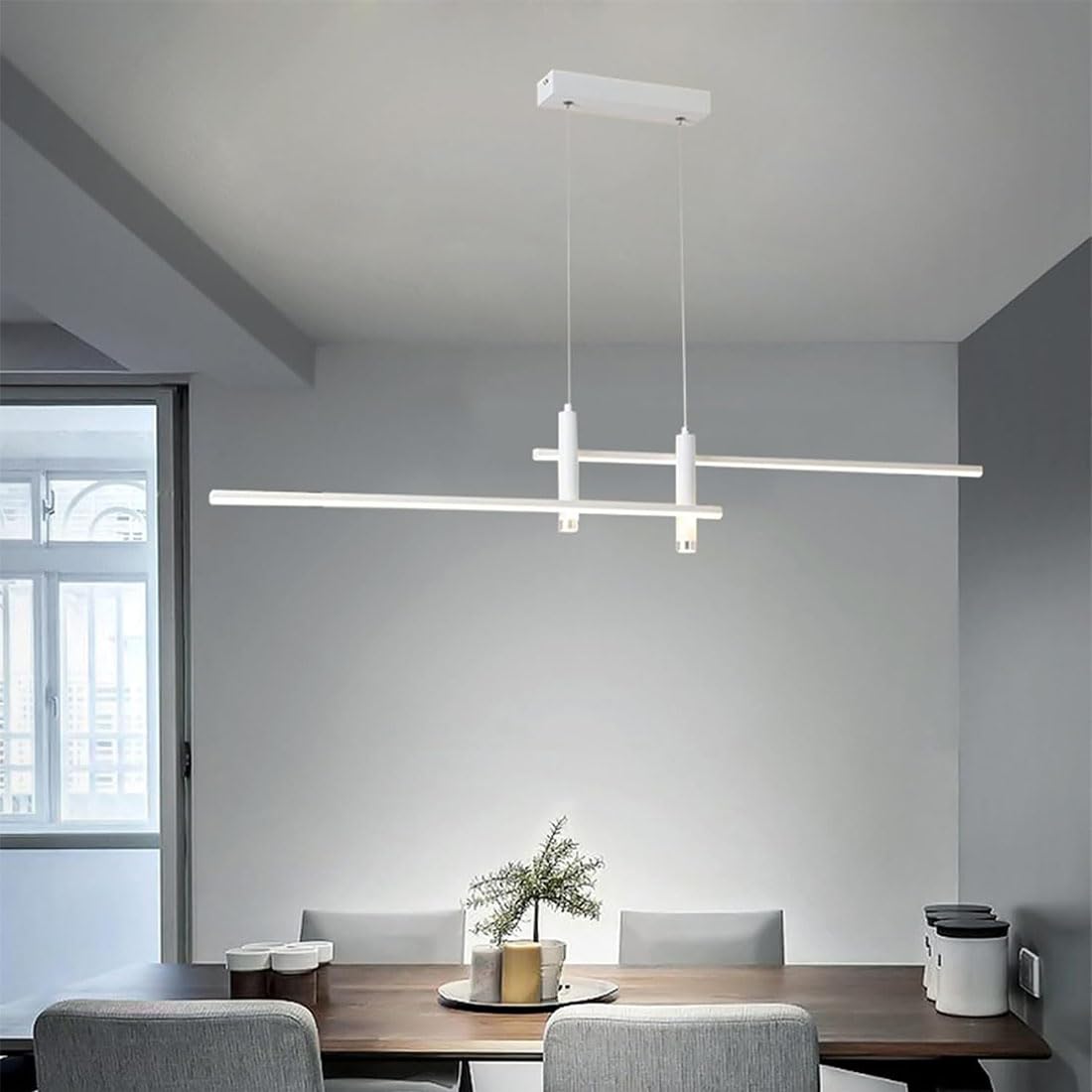 Moderna LED Lámparas Colgantes de Techo, Regulable con Control Remoto, 36W Lámpara Colgante Isla Cocina Altura Ajustable Diseño Lineal, para Salón Comedor Dormitorio Luz (Blanco, 120CM)