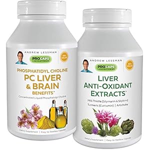 ANDREW LESSMAN PC Liver & Brain Benefits + Liver Anti-Oxidant Extracts Kit: 90 Capsules(60sg+30cp) – Phosphatidyl Choline, Milk Thistle, Artichoke, Curcumin. Supports Healthy Liver & Brain Function