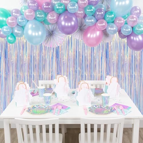 Image of Voircoloria 2 Pack Iridescent Foil Fringe Curtains, Holographic Tinsel Streamers Birthday Party Decorations, Fringe Backdrop for Kids Birthday, Baby Shower, Anniversary, Engagement Themes Party