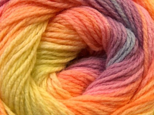 (1) 100 Gram Magic Light Pink Lilac Yellow Green Orange Self-Striping Dk Yarn #TOP19