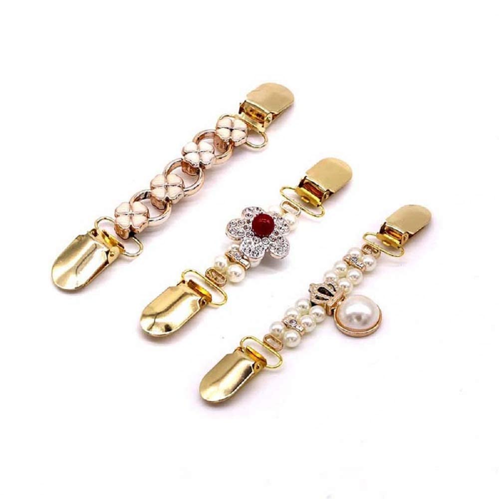 MAKINGTEC3PCS Vintage Sweater Clips Set, Shawl Clasps, Ladies Dress Chain Cardigan, Retro Cardigan Collar Brooch Clips