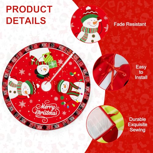 48 Inch Merry Christmas Tree Skirt - Large Red Xmas Tree Skirts Mat Decoration, Cute Winter Snowman Round Skirt for Indoor Outdoor Home Christmas Tree Decorations Holiday Party Decor - image 4
