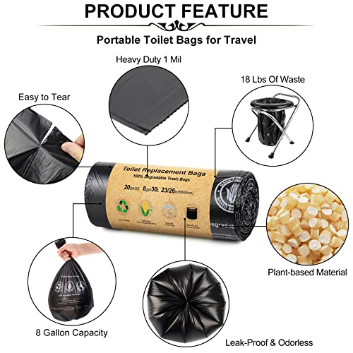 Blika Portable Toilet Bags For Camping, 40 Count Toilet Replacement Bags, 8 Gallon, 30 Liter, Heavy Duty 1 Mil, Camping Toilet Bags For Portable Toilet, Car Travel, Camping, Long Trips #TOP2