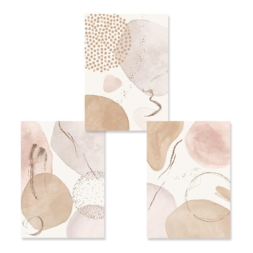 SOBMQ Pictures-Boho Geometric Beige Abstract Posters Canvas Painting Wall Art Print Pictures for Bedroom Living Room Interior Kitchen Office Home Decoration-50 * 60cm-3PCS (No Frame)