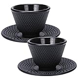 ZZX 2 Stück Gusseisen Teetassen Mit Untertassen, Asiatisch Tee Tassen Becher Schwarz (Color : A)