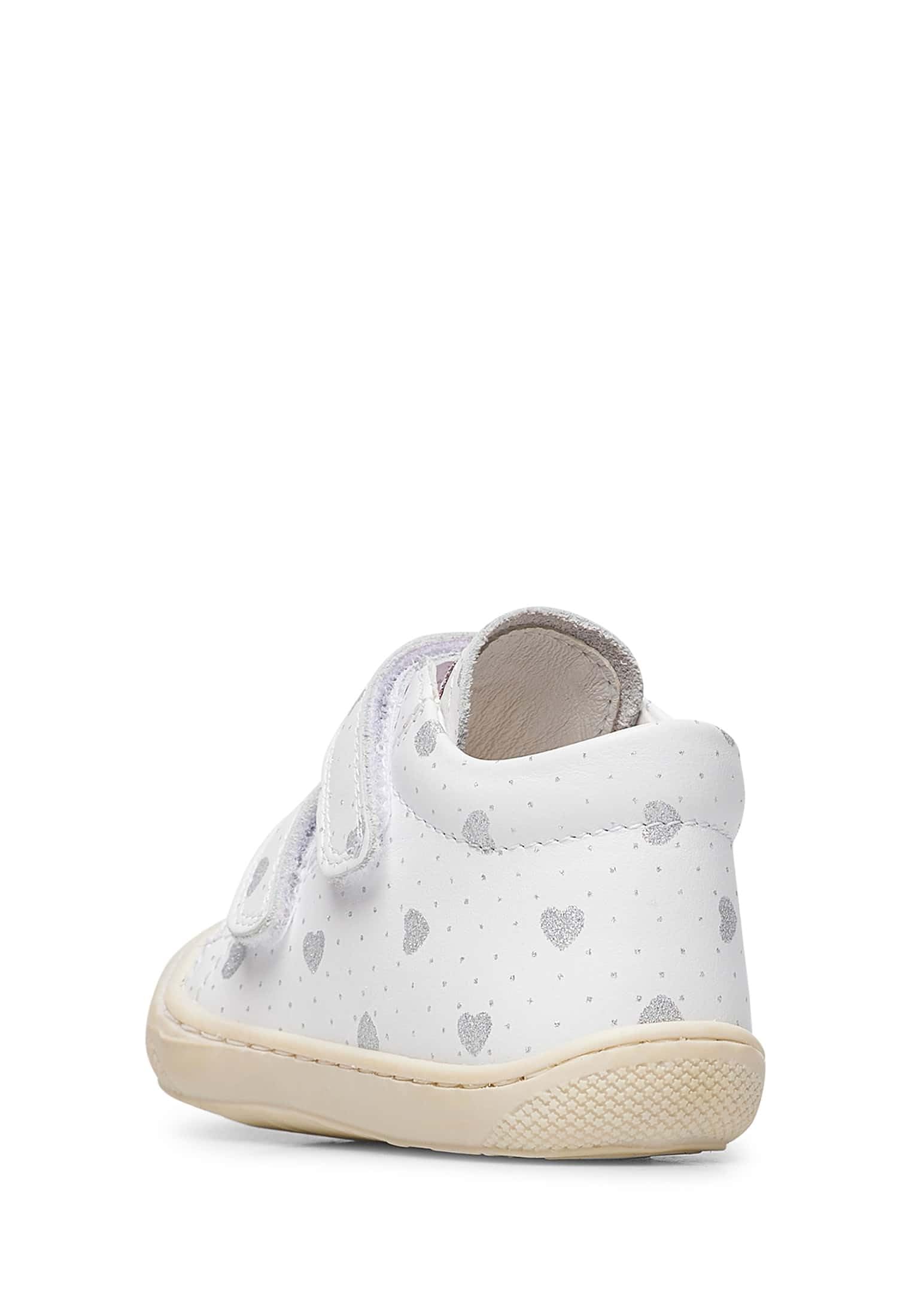Naturino Cocoon VL-Scarpine Primi Passi in Pelle con Stampa Cuori-Bianco
