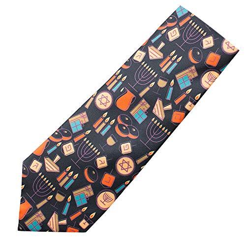 Jacob Alexander Men's Spirit of Hanukkah Menorah Candle Lights Star of David Dreidel Regular Length Neck Tie - Black
