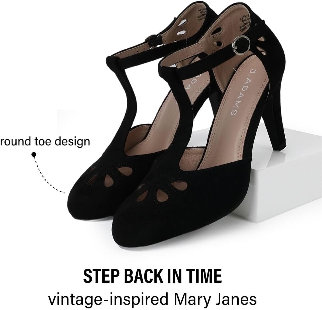 J. Adams Pepper Mary Janes - Vintage Cutout Low Kitten Heels Retro T Strap Pumps - Image 5