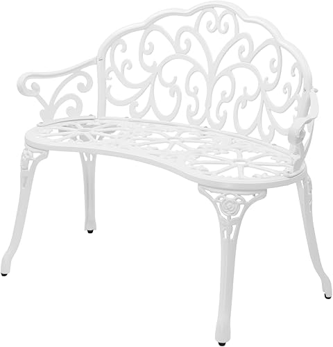 Vista 11 de VINGLI Patio Park Garden - Banco de rosas de metal para exteriores, estructura de aluminio fundido para 2 personas, silla de acabado antiguo, Bronce