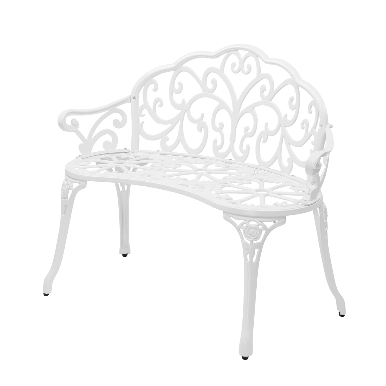 VINGLI 38.5" Patio Park Garden Outdoor Metal Rose Bench, 2-Person Cast Iron Cast Aluminium Frame Antique Finish Chair,Accented Lawn Front Porch Path Yard Decor Deck Furniture (White, Butterfly)