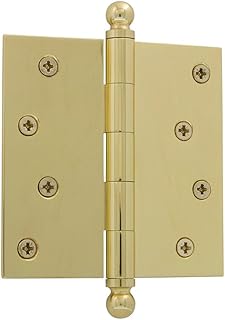809005 4" Ball Tip Residential Hinge with Square Corners, 4" x 4", Polished Brass
