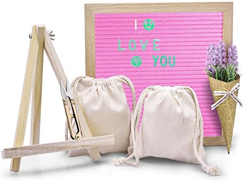 Losga 10 x 10 Pink Letter Board Changeable Letter Board Set with Wood Frame, Scissors Storage Bag Lavender Artificial Flowers and 543 Plastic Characters Set for Menu or Office Quote Signs