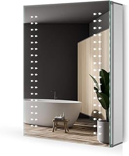 Quavikey 500 x 700mm LED Illuminated Bathroom Mirror Cabinet Aluminum Bathroom Mirror Spot Lights With Demister Pad For Ma...