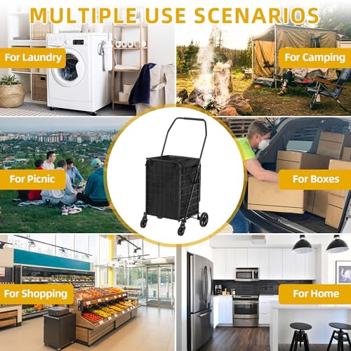 image for DWVO Folding Shopping Cart with Waterproof Liner, Collapsible Utility 