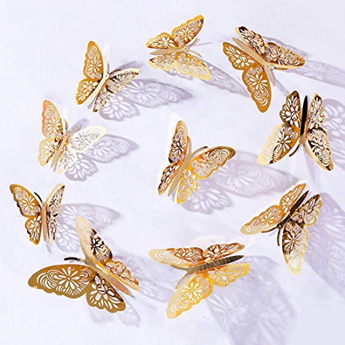 12PCS Vinilos Decorativos Mariposas 3D Oro