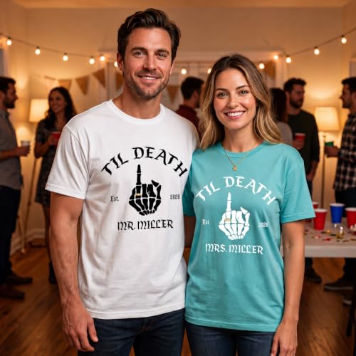 Image of Anniversary Matching Shirts, for Couple, Heart Design T-Shirt Set, Wedding Present, Honeymoon Outfit