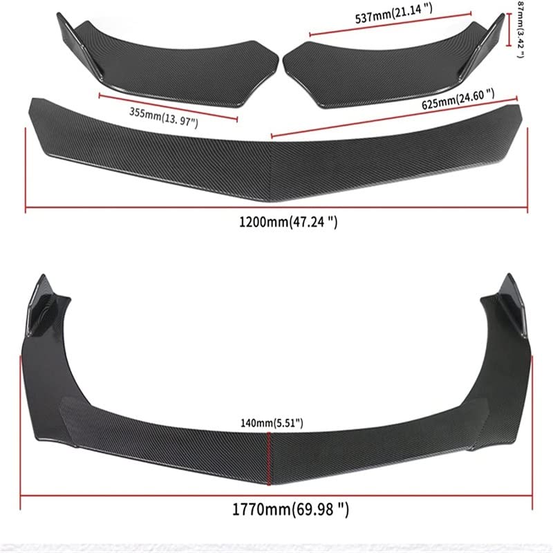 Kit Spoiler Paraurti Anteriore - 5 Pezzi Universali In ABS Nero, Splitter E Diffusore, Stile Sportivo