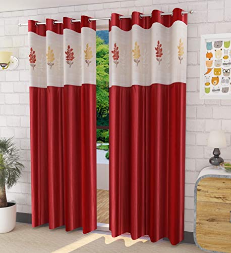 Image of Polyester Floral Patch Printed Curtains, Curtains for Home Decor, Curtains for Windos, Curtains for Door, Curtains for Long Door (Set of 2 Pcs)(Maroon 9 Feet)
