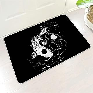 Buweirezhi Dywanik łazienkowy, czarny i biały, Yinyang karpi, wygodny, do wejścia, wielokolorowy, 60 x 90 cm