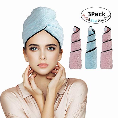 Orthland Microfiber Hair Towel Wraps for Women [2 Pack] Quick Dry Anti-frizz Head Turban for Long Thick & Curly Hair, Super Absorbent Soft (3 Pack-Blue+Pink Random)