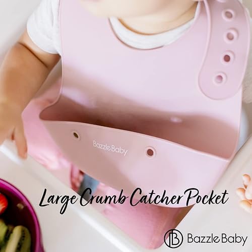 Miniatura 3 de Baberos de silicona para bebés con recogedor de alimentos, impermeables, enrollables y botones. Babero de silicona extra grueso para niños pequeños,