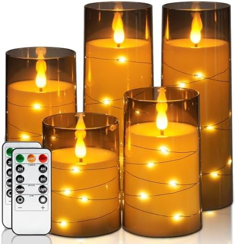 Homemory Flameless Candles with Embedded Star String Fairy Lights...