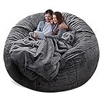 YudouTech（No Filler Bean Bag Chair Cover Without Filler,Big Round Soft Fluffy PV Velvet Washable Bean Bag Lazy Sofa Bed Cover for Adults,Living Room Bedroom Furniture Outside,5ft Dark Grey