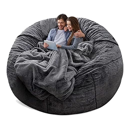 YudouTech Bean Bag Chair Cover Without Filler,Big Round Soft Fluffy PV Velvet Washable Bean Bag Lazy Sofa Bed Cover for Adults,Living Room Bedroom Furniture Outside,5ft dark grey
