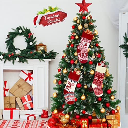 Shinee one Christmas Stocking Set of 3, 18 inch Large Knitted Xmas Stockings for Tree Decoration, Personalised Sock Gift Bag for kids/Adults/Teenagers, Stockings Christmas for Fireplace Ornam