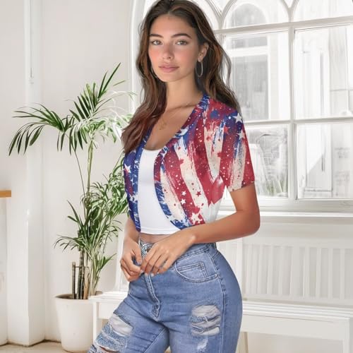 Image of Womens Short Sleeve Bolero Shrug Open Front Knit Cropped Cardigan Shoulder Cover for Dress Cute Casual Knit Cover Up