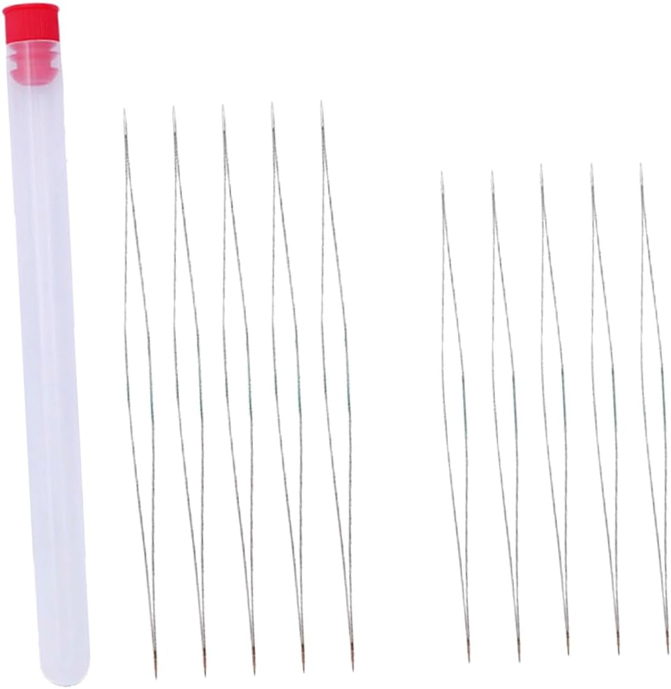 TEHAUX 20 Pcs Jewelry Beads Making Needles 12.8mm 10.2mm Big Eye Beading Needles with Threader Metal Material Each Storage Bottle for DIY