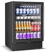 24 Inch Beverage Refrigerator, 5.2 Cu. Ft. Drink Refrigerator with Glass Door, 200 Cans Under Cou...