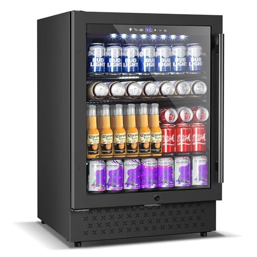 24 Inch Beverage Refrigerator, 5.2 Cu. Ft. Drink Refrigerator with Glass Door, 200 Cans Under Counter & Freestanding Drink Fridge, Reversible Door, Built-In Beverage Cooler for Kitchen, Bar or Office.