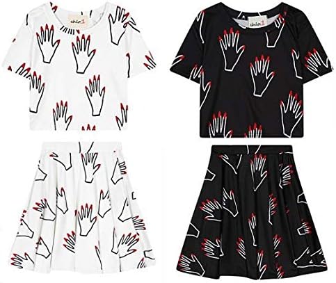 Amazon Co Jp ヒップホップ系 2color ハンド デザイン 芸術的 上下セットアップ ダンス衣装 半袖 オルチャン 韓国ファッション 派手 個性的 ファッション