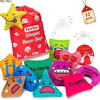 teytoy Bean Bags Kids Throwing Sensory Bean Bags with Shapes and Feelings Kids Bean Bag Games Toss Textured Bean Bags Emotions Resources for Children Throwing Soft Toys for Toddlers(12 Pack)
