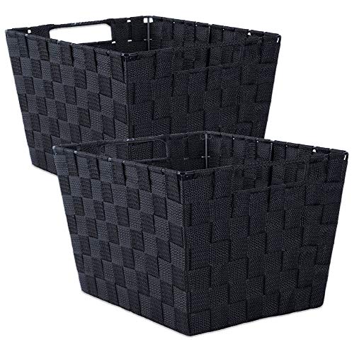 DII Durable Trapezoid Woven Nylon Storage Bin or Basket for Organizing Your Home, Office, or Closets (Large Basket - 13x15x10) Black - Set of 2