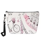 Romantic Paris Eiffel Tower Balloon Women's Cosmetic Bag Travel Wallet PU Hand Coin Purse with Detachable Handle