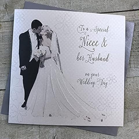 WHITE COTTON CARDS To a Special Niece & her Husband on your Wedding Day Card Bride & Groom Handmade, White/Cream, 16cm x 16cm Cover