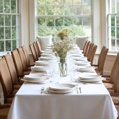 Image of sancua White Table Cloths Rectangle, 10 Pack Tablecoths Rectangular for 6 Foot Tables - Washable Polyester Fabric Table Cover for Wedding, Birthday Party, Banquet Reception, 54x108 Inch