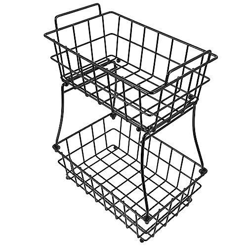 MAGICLULU 2 estante de almacenamiento de frutas frutero decorativo Pararse Papa Horno bol cestas almacenaje cesta almacenaje cesta organizadora de frutas frutero metalico planchar Black