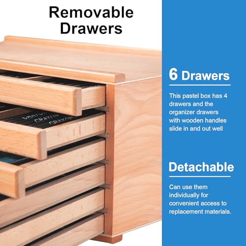 Image of Falling in Art 6 Drawer Artist Supply Storage Box, Wooden Pastel Storage Box, Portable Organizer Box for Pastels, Pencils, Markers, Brushes and Art Supplies