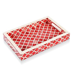 Handicrafts Home Moroccan Pattern Inspired Decorative Trays 12×8 Chic Red Centerpiece Versatile Ottoman Tray for Modern Home Decor Artistic Kitchen Serving Tray Gift Worthy Tray for Living Room