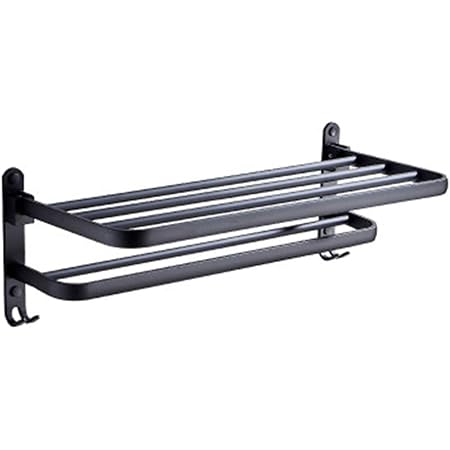 FEFCK Estante De Toallero Plegable con Gancho De Toallas De Baño Negro De Aluminio Espacio De Rack De Cocina Y Baño Hotel De La Oficina 50cm
