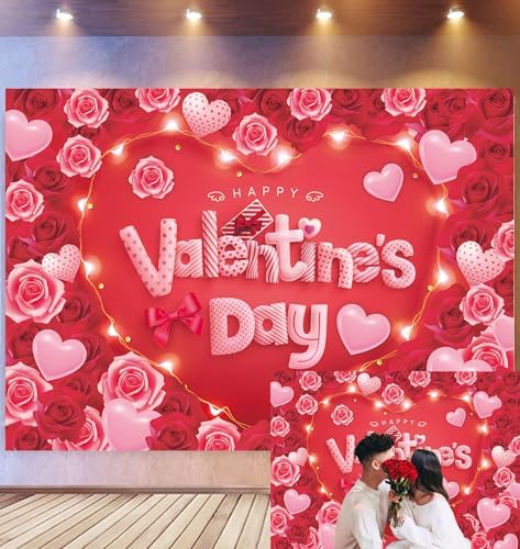 Vintage Wood Photo Backdrop - Red Love Heart Valentine's Day Photography Background 5x3ft