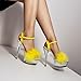 MissHeel Clear Heels for Women Platform Pole Dancer Shoes Exotic High Heels Yellow Ankle Strap Open Toe Stiletto Sandals Furry Party Club Size 8.5