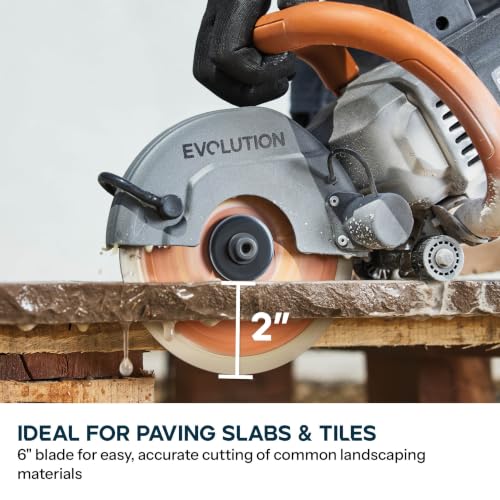 Image of Evolution R6DCT 6-Inch Electric Concrete Saw | Dual-sided water suppression | 1600W motor | 2-inch cut depth | Endurance diamond blade | Porcelain-ready with specialized blade | Active load indicator
