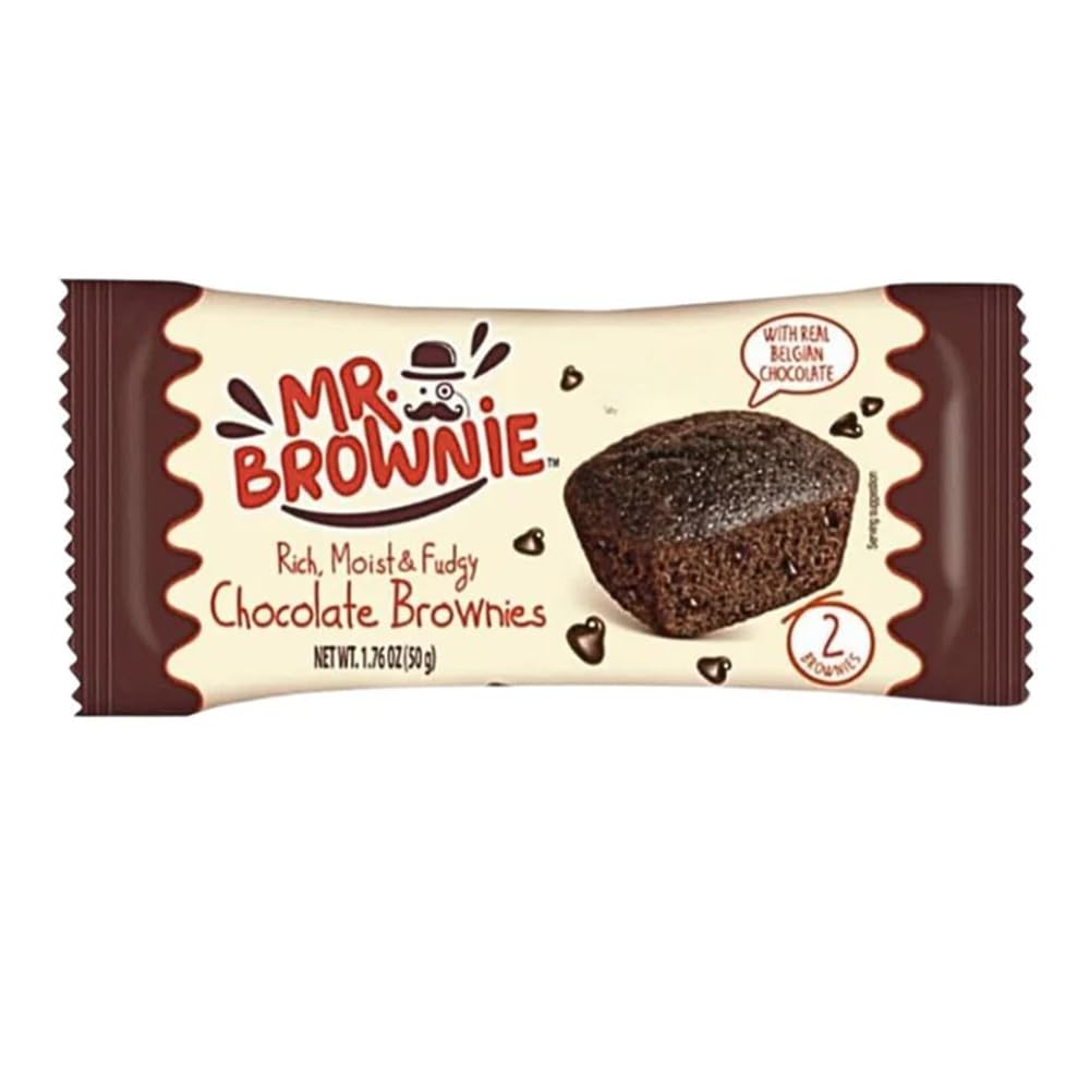 Mr. Brownie Chocolate Monoporzione da 50g con Gocce di Cioccolato Belga Confezione da 30 Brownies