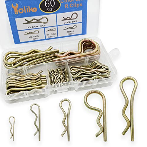 Image of 60 Pcs Hitch Pin Clip R Clips Retaining Pins Tractor Cotter Hair Assortment Iron Color Zinc Spring Retainer Keeper Kit for Dolly Pins /Hand Ttruck Replacement, (YLK2022072202)