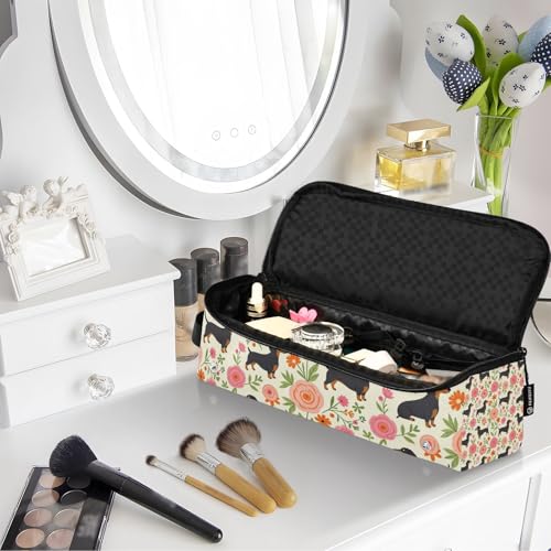 Hair Tool Travel Bag con Mat Resistente al Calor Bolsa Grande para Planchas de Pelo, Estuche de Viaje para Herramientas Calientes y Accesorios de Cuidado Capilar, Estuche de Almacenamiento Floral con Diseño de Perro Dachsund miniatura 7